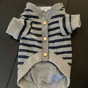 Rororiri Dog Sweater Grey with Blue Stripes and Gold Buttons Size Small